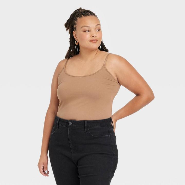 Women's Plus Size Slim Fit Knit Camisole - Ava & Viv Dark Brown