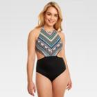 Beach Betty By Miracle Brands Women's Slimming Control Striped Monokini One Piece Swimsuit - Black L,