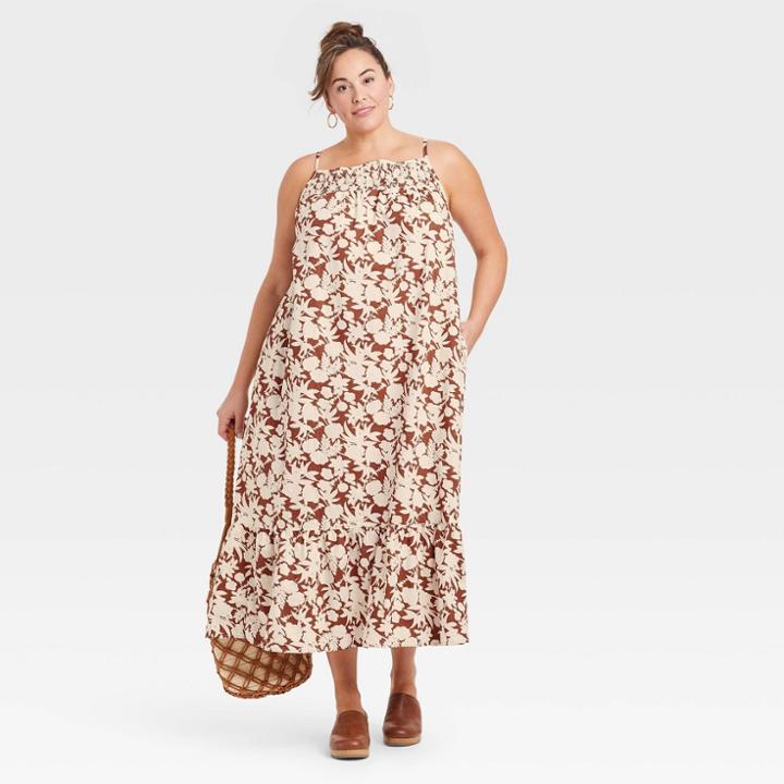 Women's Plus Size Sleeveless Tiered Dress - Universal Thread Brown Floral