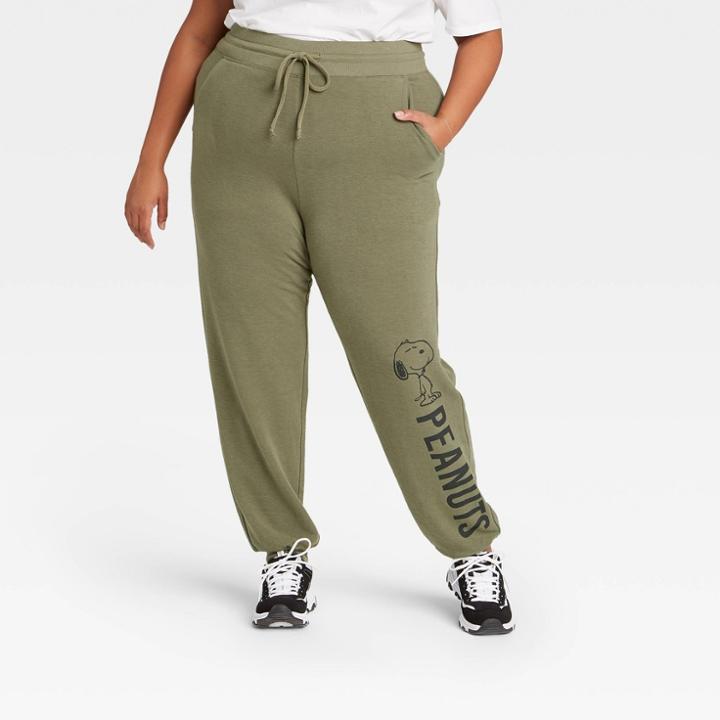Women's Peanuts Plus Size Jogger Pants - Green