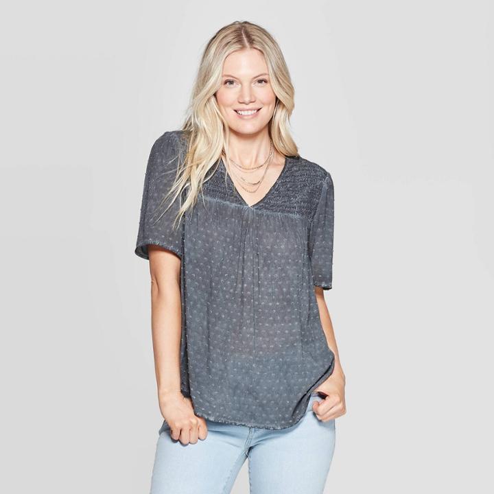 Women's Short Sleeve V-neck Blouse - Knox Rose Gray