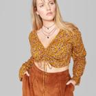 Women's Plus Size Floral Long Sleeve Ruched Front Blouse - Wild Fable Gold