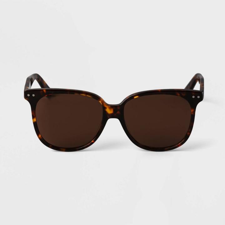 Women's Tortoise Print Acetate Cateye Sunglasses - A New Day Brown