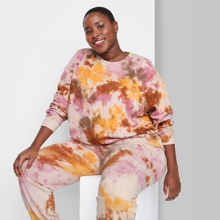 Women's Plus Size Oversized Sweatshirt - Wild Fable Pink/rust Tie-dye