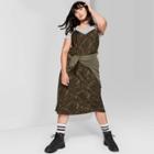 Women's Plus Size Camo Print Sleeveless V-neck Midi Slip Dress - Wild Fable Olive 1x, Women's, Size: