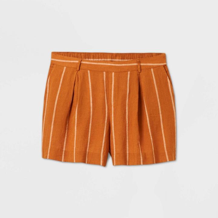 Women's Plus Size Striped Linen Shorts - Ava & Viv Orange X, Women's