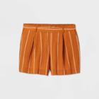Women's Plus Size Striped Linen Shorts - Ava & Viv Orange X, Women's