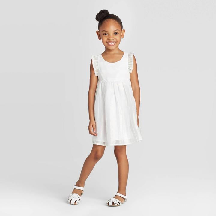 Toddler Girls' Iridescent Woven Dress - Cat & Jack White 12m, Toddler Girl's