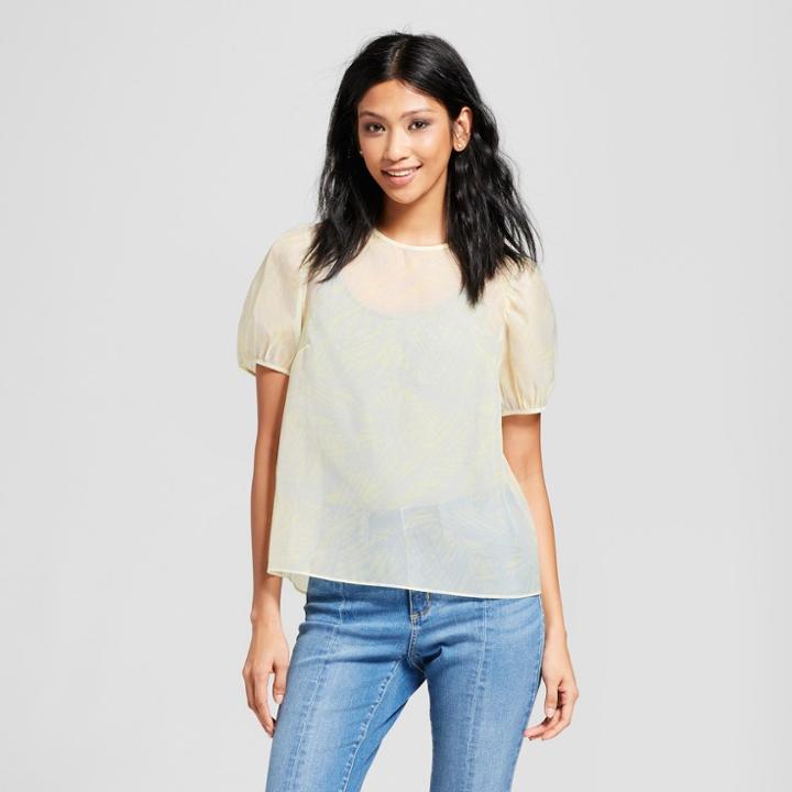 Women's Short Puff Sleeve Blouse - Mossimo Yellow