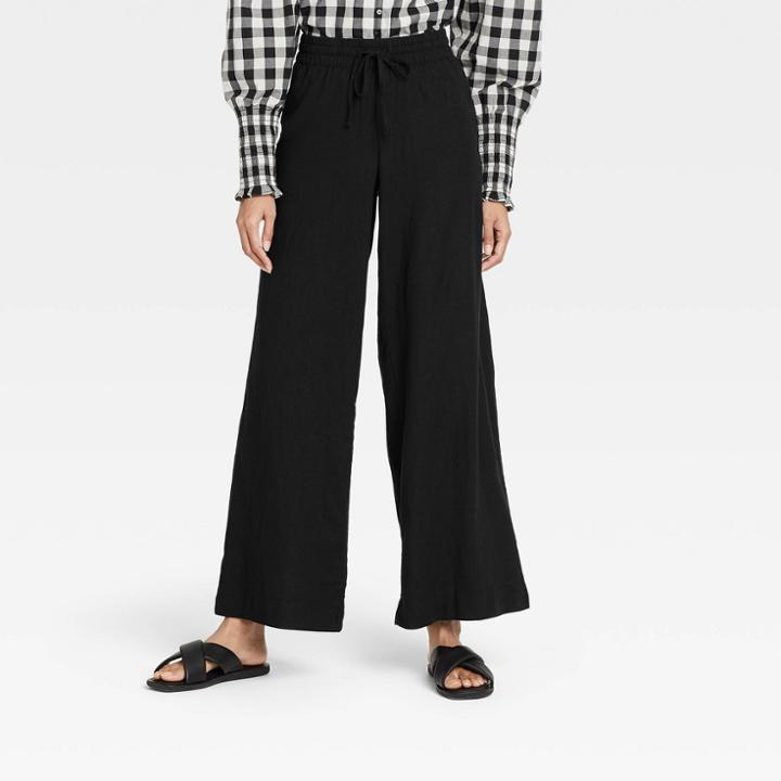 Women's Mid-rise Wide Leg Pants - A New Day Black