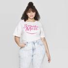 Women's Plus Size Short Sleeve Smile More T-shirt - Modern Lux (juniors') - White/pink