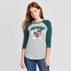 Modern Lux Women's Mickey Mouse Christmas Tree 3/4 Raglan Sleeve Graphic T-shirt - Heather Gray