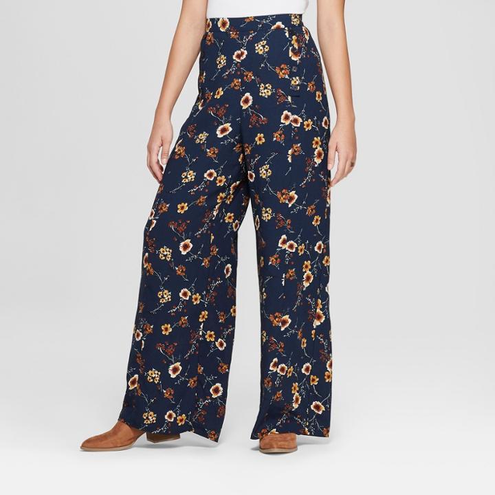 Women's Wide Leg Floral Palazzo Pants - Xhilaration Navy
