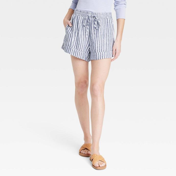 Women's Mid-rise Linen Pull-on Shorts - Universal Thread Navy Blue