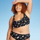 Juniors' Plus Size Cinch-front Bralette Bikini Top - Xhilaration Black Floral Print X