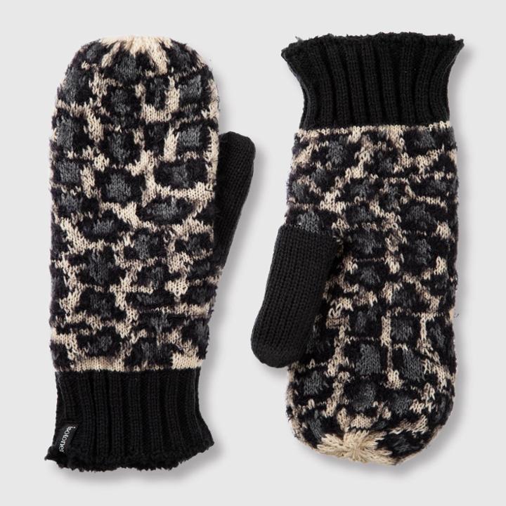 Isotoner Women's Leopard Mitten - Gray One Size, Black Brown Beige