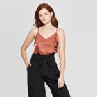 Women's Regular Fit V-neck Metallic Satin Cami - A New Day Brown S, Women's,