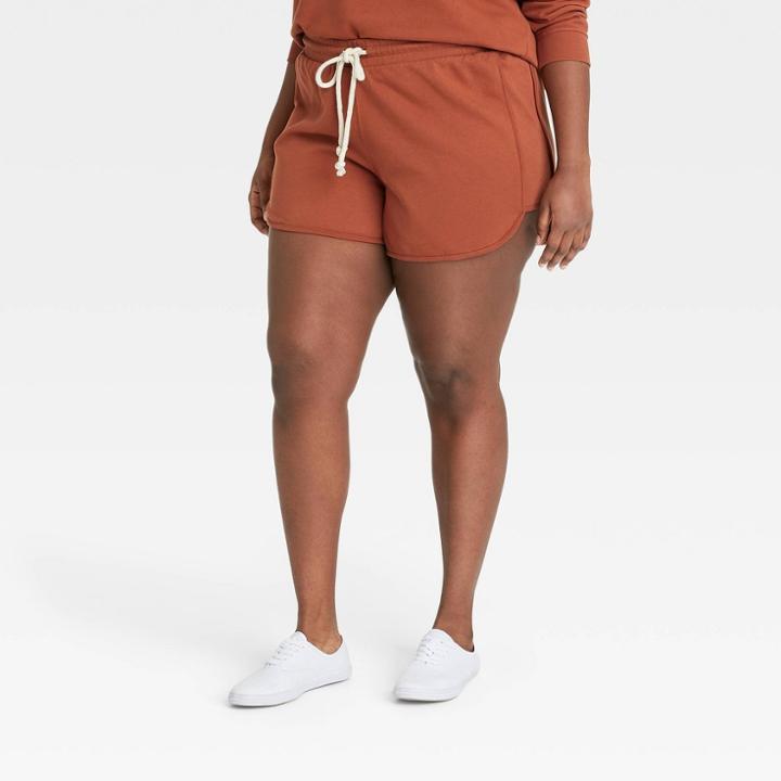 Women's Plus Size Mid-rise French Terry Pull-on Shorts - Universal Thread Rust