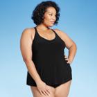Women's Plus Size Plunge Racerback Tankini Top - Aqua Green Black