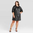 Women's Plus Size Faux Leather Balloon Long Sleeve Shift Dress - Who What Wear Black