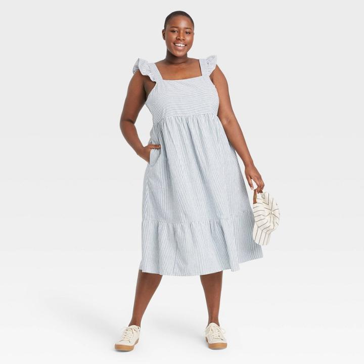 Women's Plus Size Striped Ruffle Sleeveless Dress - Universal Thread Blue