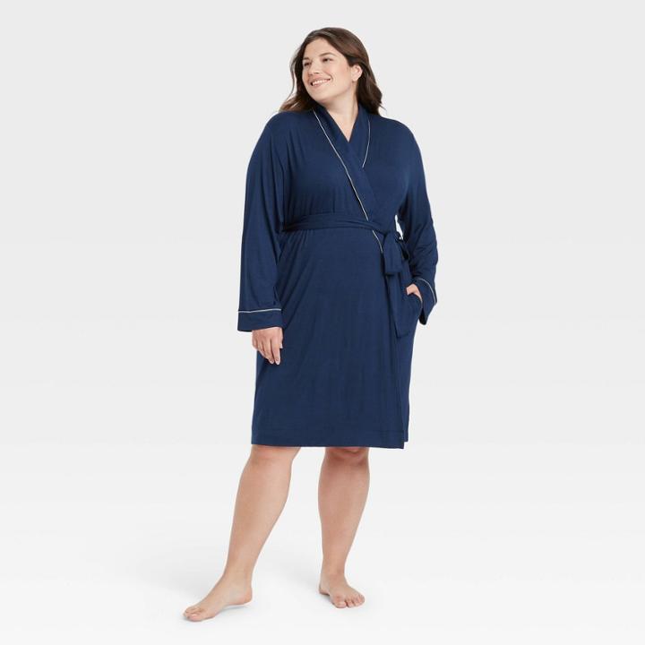 Women's Plus Size Beautifully Soft Robe - Stars Above Navy