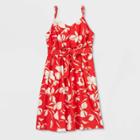 Women's Plus Size Floral Print Tie Waist Midi Tank Dress - Ava & Viv Red 1x, Women's,