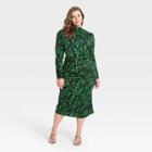 Women's Plus Size Floral Print Puff Long Sleeve A-line Dress - Who What Wear Green