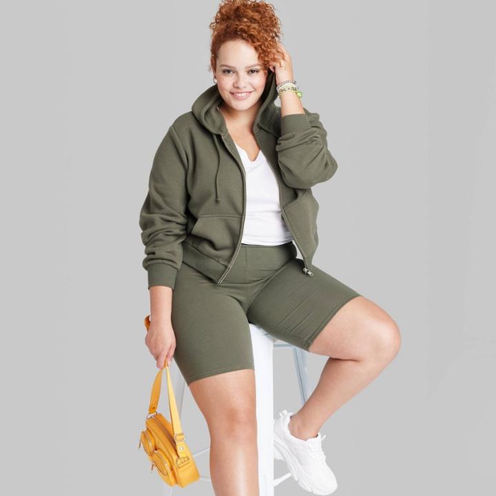 Women's Plus Size Cropped Zip-up Hoodie - Wild Fable Deep Olive
