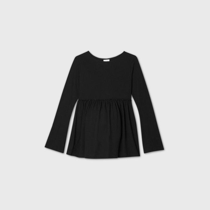Maternity Long Sleeve Ruffle Babydoll Top - Isabel Maternity By Ingrid & Isabel Black