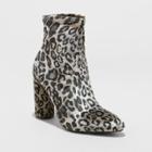 Women's Norma Faux Velvet Wide Width Leopard Cylinder Heeled Bootie - A New Day Brown 9.5w,
