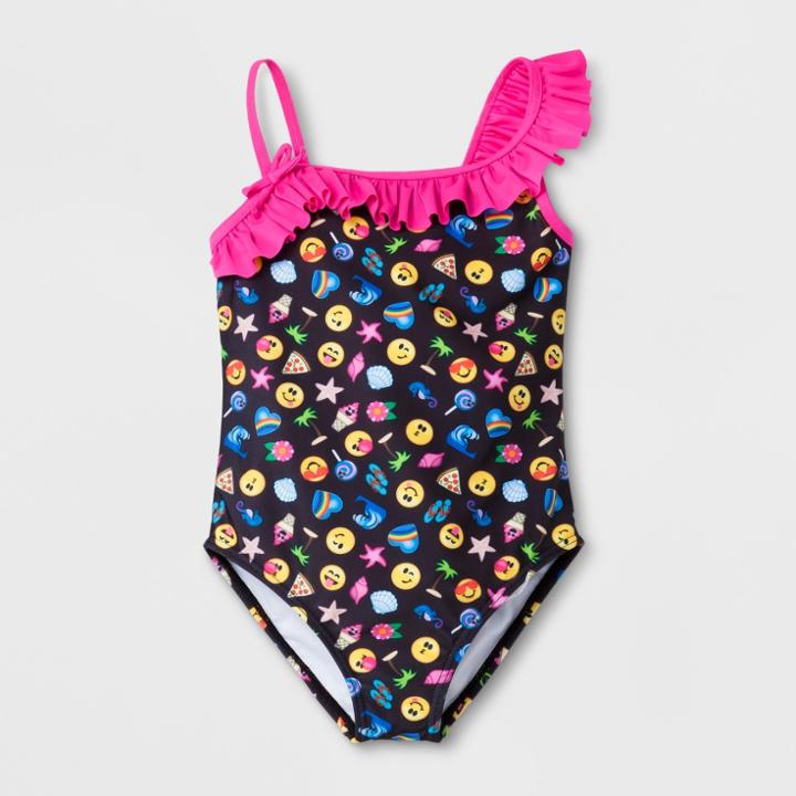 Emojination Girls' Emoji One Piece Swimsuit - Black