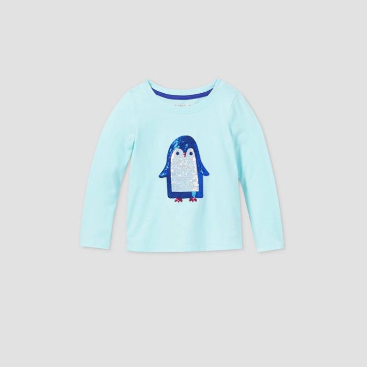 Toddler Girls' Sequin Penguin Long Sleeve T-shirt - Cat & Jack Aqua