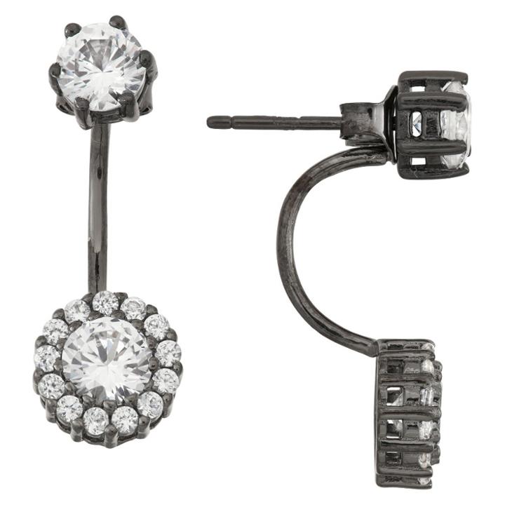 2 2/9 Tcw Tiara Sterling Silver Black Rhodium White Sapphire Halo Flower Drop Earrings, Girl's