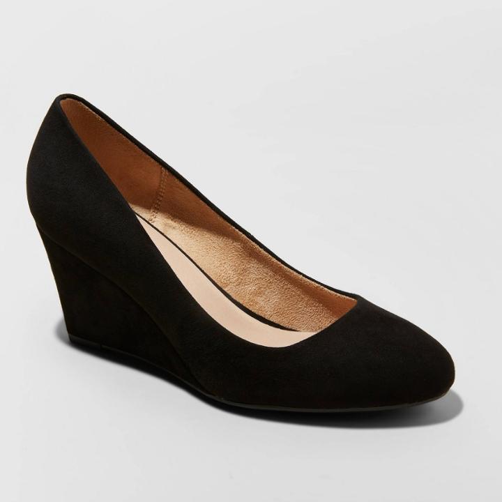 Women's Dot Wide Width Round Toe Wedge Pumps - A New Day Black