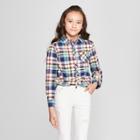 Plus Size Girls' Woven Long Sleeve Button-down Shirt - Cat & Jack Navy