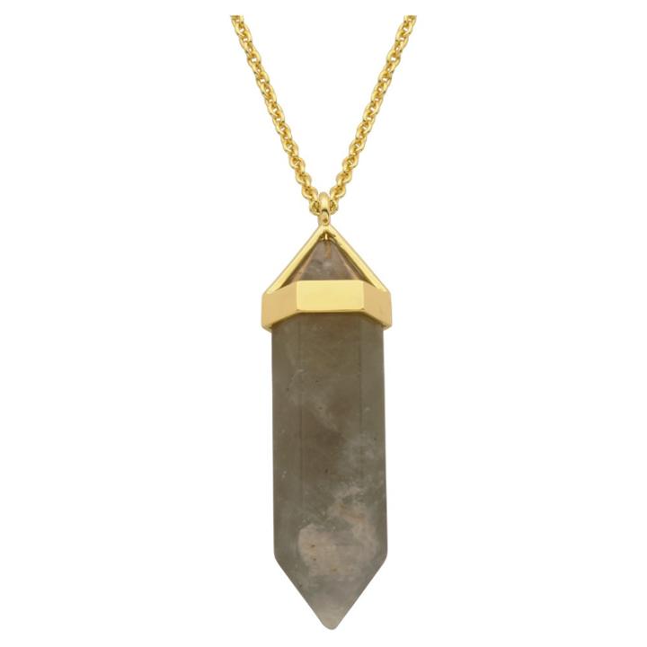 Target 18k Gold Over Fine Silver Plated Bronze Genuine Smoky Quartz Chakra Point Necklace - 24 + 2 Extender, Girl's, Quartz Gray
