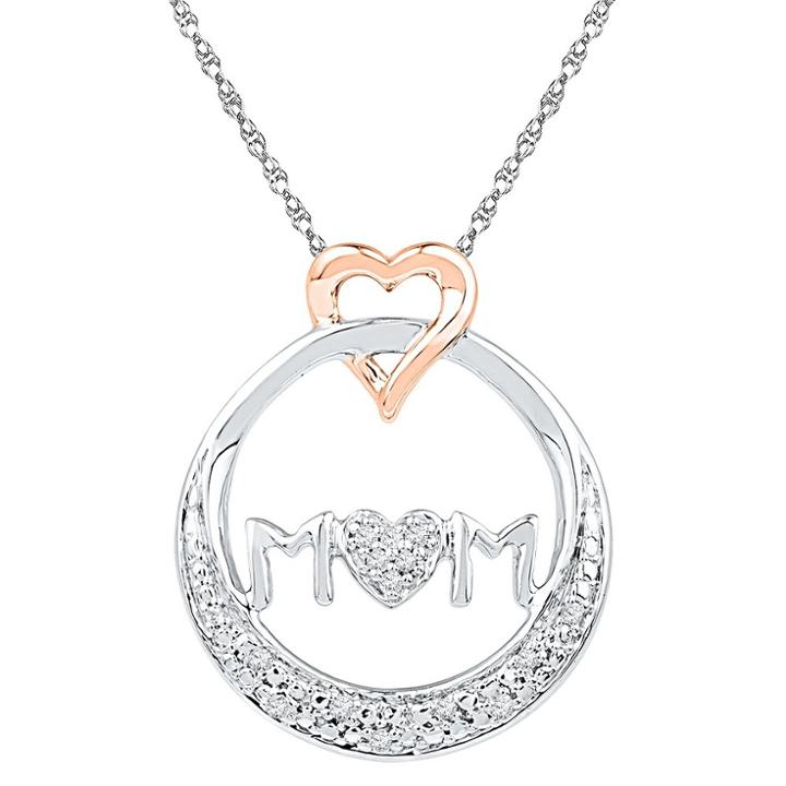 Target Circle Mom Heart Pendant With Diamond Accents In Sterling Silver - 18 (ij-i2-i3), Girl's, White
