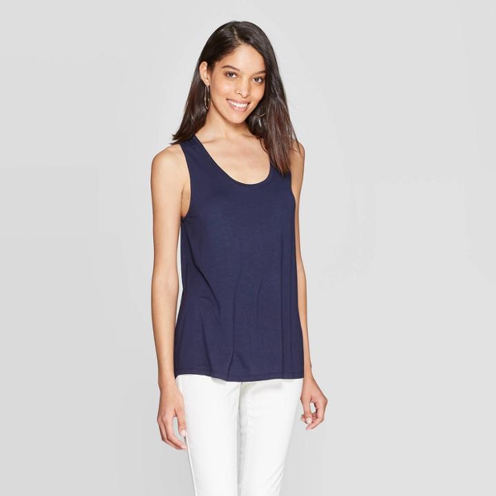 Women's Sleeveless Scoop Neck Tank Top - A New Day Navy (blue)
