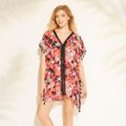 Women's Tassel Trim Cover Up - Sea Angel Coral Floral M, Black
