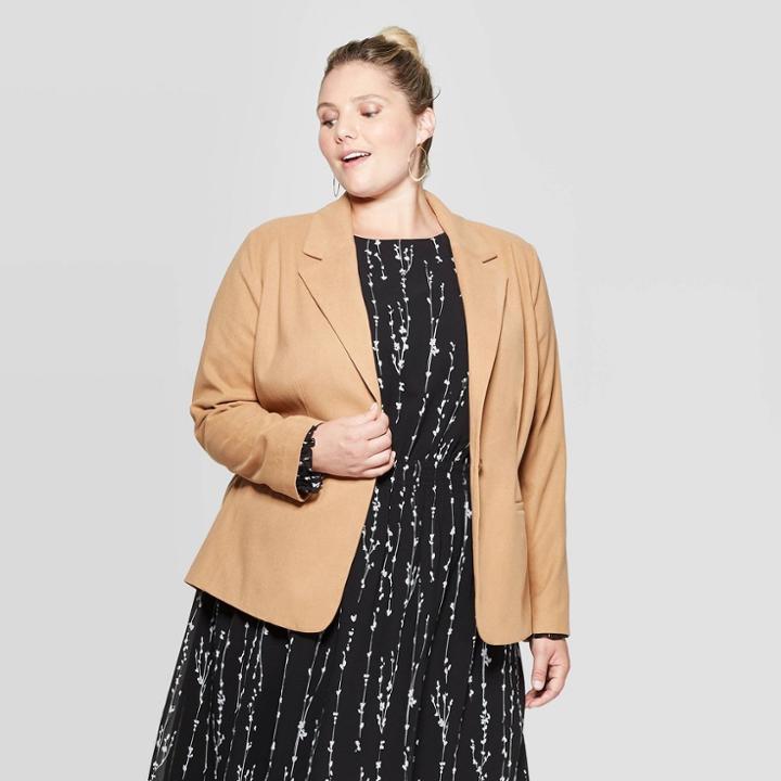 Women's Plus Size Blazer - Ava & Viv Tan 3x, Women's, Size: