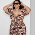 Women's Plus Size Puff Short Sleeve Woven Tie-front Blouse - Wild Fable Brown Clay