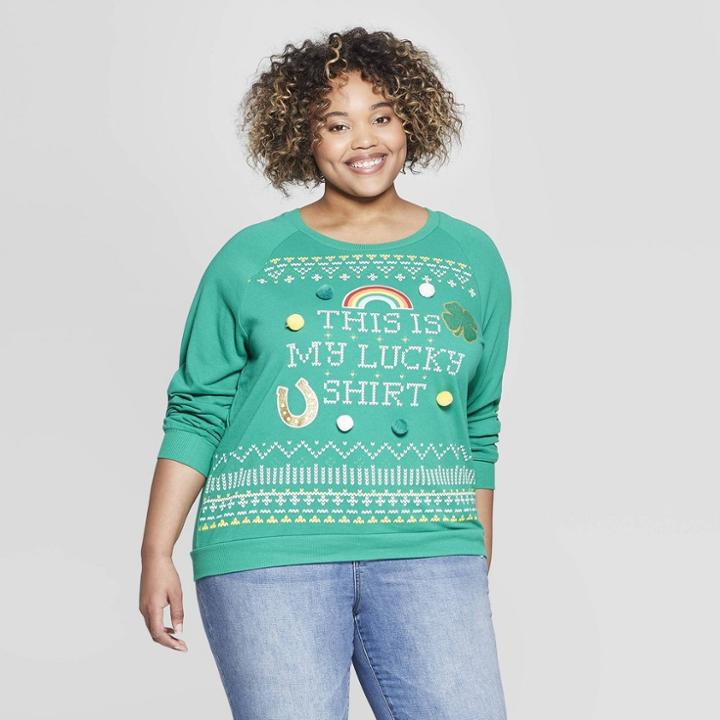 Women's Plus Size This Is My Lucky Sweater - Modern Lux (juniors') - Black