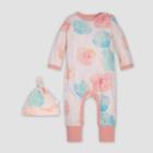 Burt's Bees Baby Organic Cotton Girls' Morning Poppy Coverall & Knot Top Hat Set - Pink