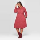 Women's Plus Size Printed Long Sleeve Collared Midi Shirtdress - Ava & Viv Burgundy