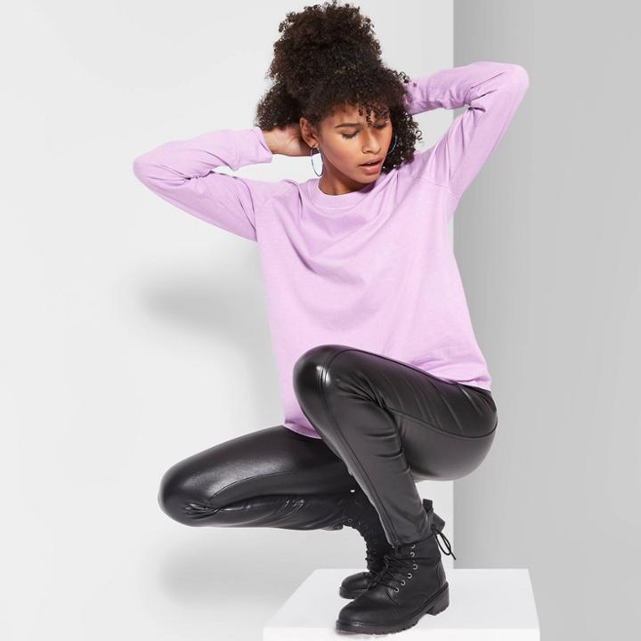 Women's Long Sleeve Relaxed Crewneck T-shirt - Wild Fable Washed Purple M,