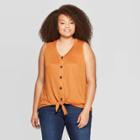 Women's Plus Size Scoop Neck Button Front Tank Top - Ava & Viv Rust (red) X