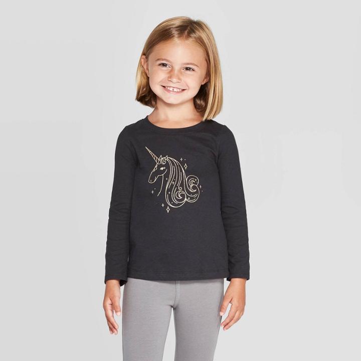 Toddler Girls' Long Sleeve 'unicorn' T-shirt - Cat & Jack Black