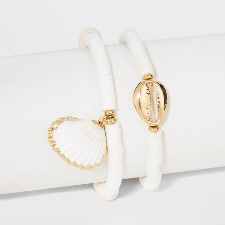 Shell Stretch Beaded Bracelet Set - A New Day Gold/white, Women's