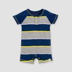 Burt's Bees Baby Baby Boys' Organic Cotton Tipped Rugby Striped Romper - Navy/gray 0-3m, Boy's, Gray Blue